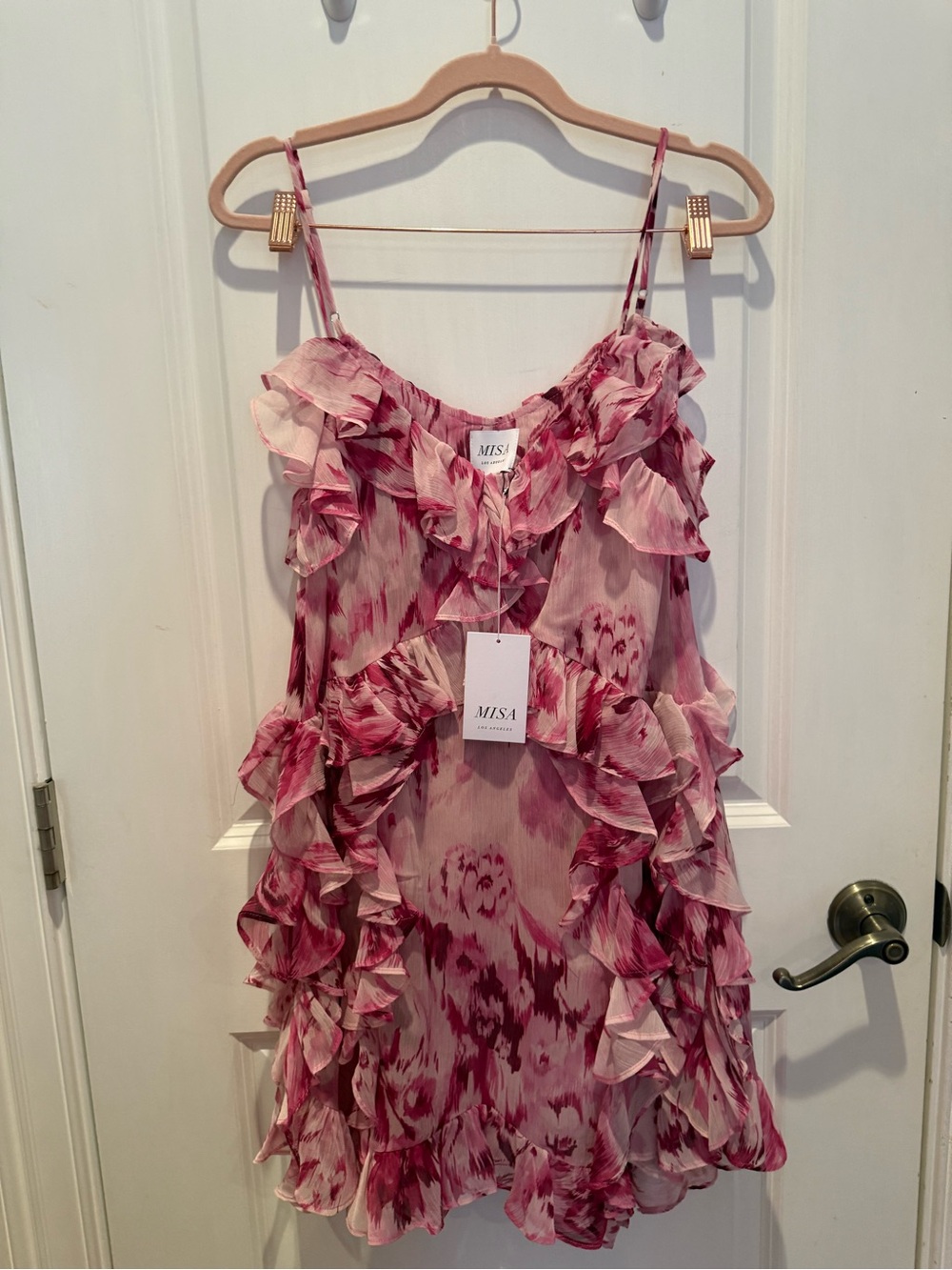 Misa Los Angeles Pink Ruffle Mini Dress